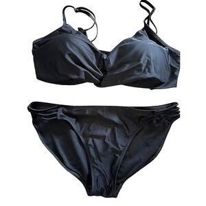 No Boundaries Black Bikini Set Twist Front Swimsuit Adjustable Straps